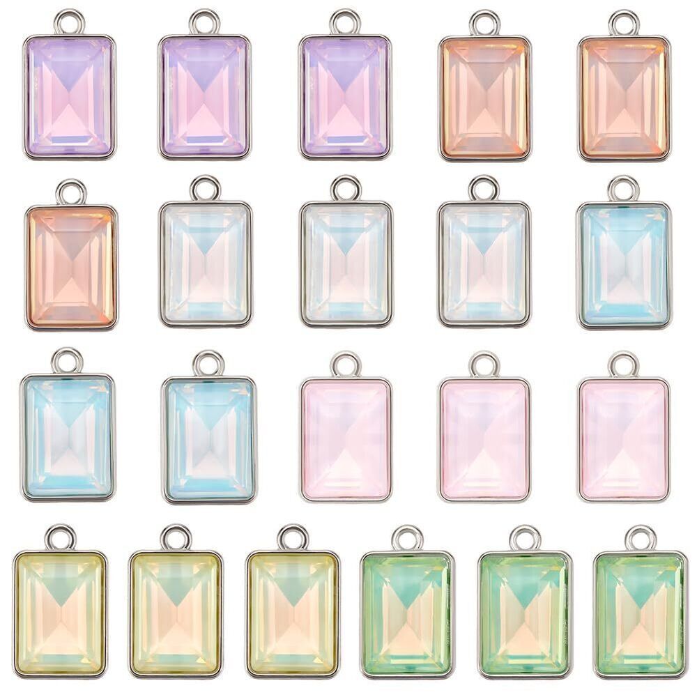 8206 1 Box 28Pcs 7 Colors Rectangle Crystal Charms Bulk Faceted Glass Charm